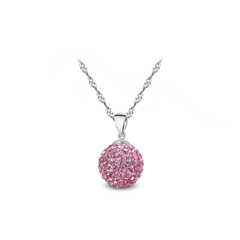 Stříbrný rhodiovaný náhrdelník Pavé Ball kulička s krystaly Swarovski 12mm - Rose