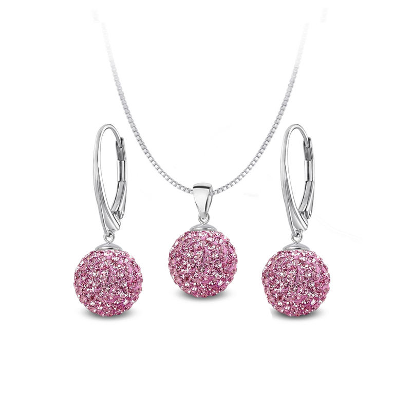 Stříbrná rhodiovaná sada Pavé Ball kuličky s krystaly Swarovski 12mm - Rose