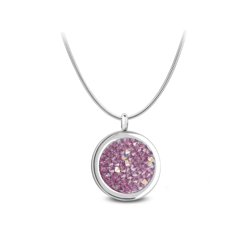 Ocelový náhrdelník Crystal Rocks s krystaly Swarovski - Light Amethyst