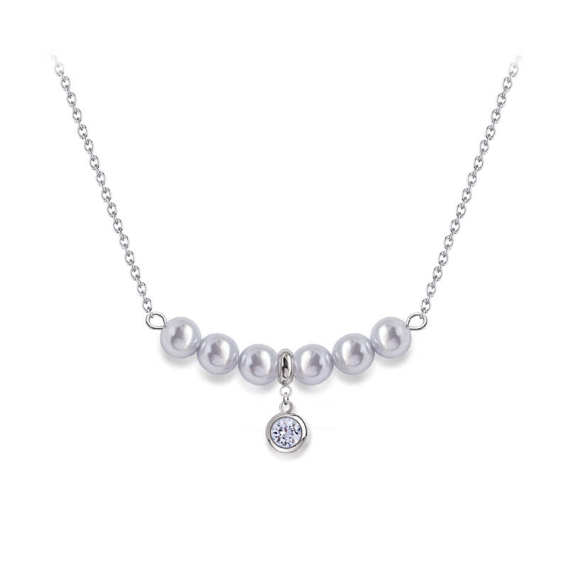 Ocelový perlový náhrdelník Drop Rondelle s perlami a krystaly Swarovski - Provence Lavender