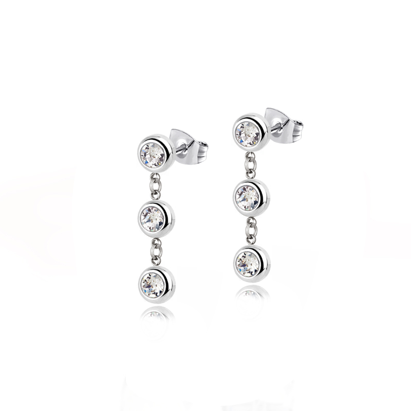 Ocelové visací náušnice Stud Triplets s krystaly Swarovski - Crystal F