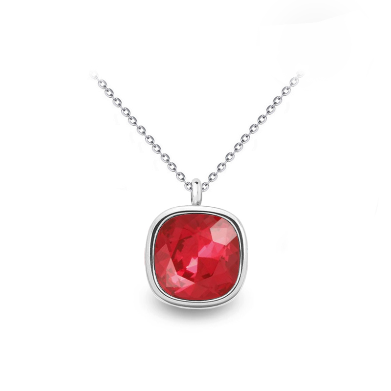Ocelový náhrdelník Simplicity Cushion s krystalem Swarovski 12mm - Scarlet