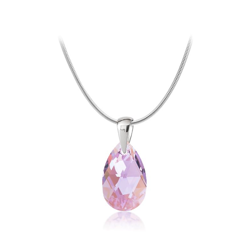Ocelový náhrdelník ve tvaru kapky s krystalem Swarovski - Light Amethyst AB