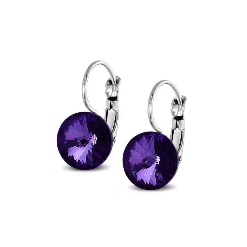 Ocelové visací náušnice s krystaly Rivoli Swarovski - Purple Velvet