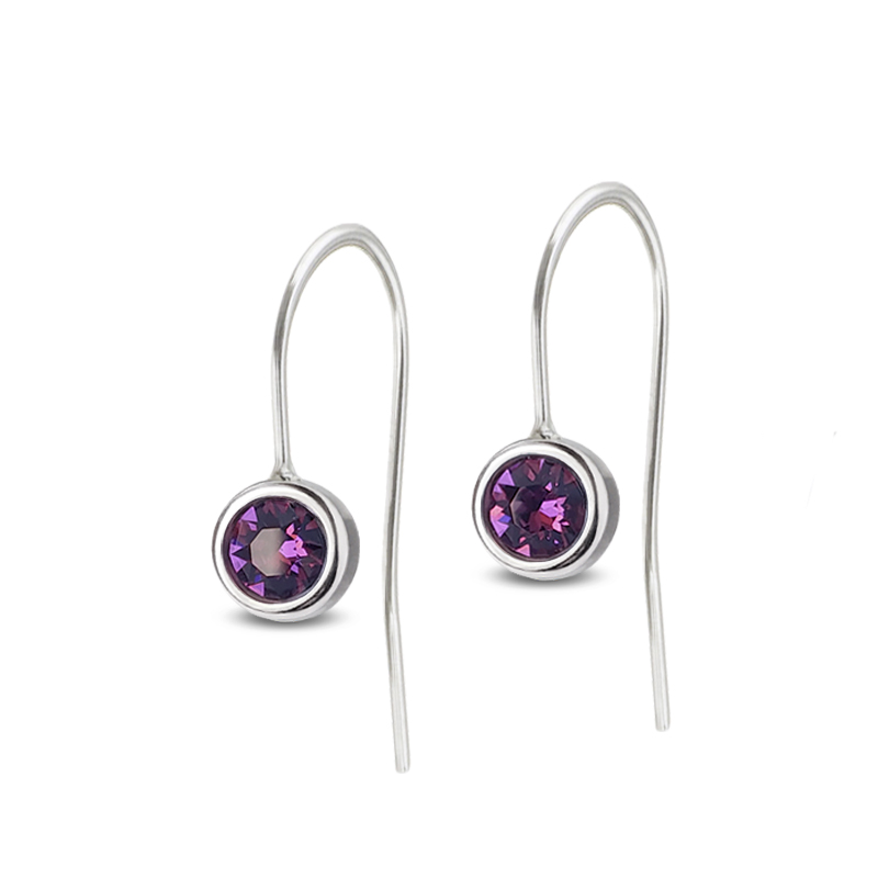 Ocelové náušnice háčky Chaton Deluxe s krystaly Swarovski - Amethyst