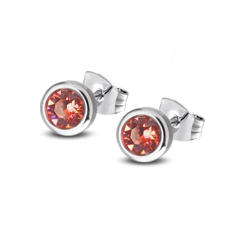 Ocelové náušnice pecky s krystaly Swarovski - Padparadscha