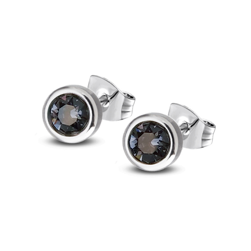 Ocelové náušnice pecky s krystaly Swarovski - Graphite