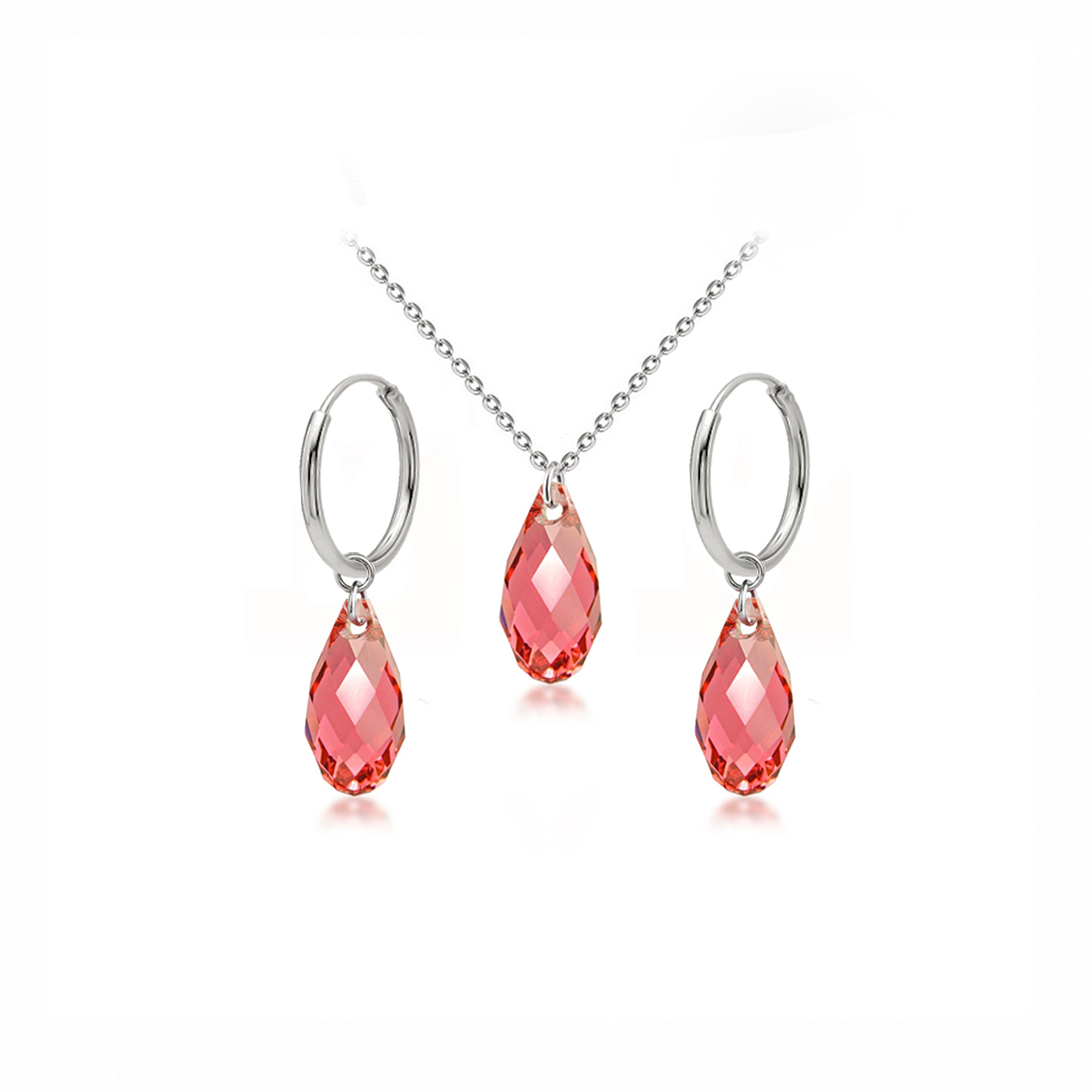 Briolette Indian Pink – Set náhrdelníku a náušnic s krystaly Swarovski® z chirurgické oceli