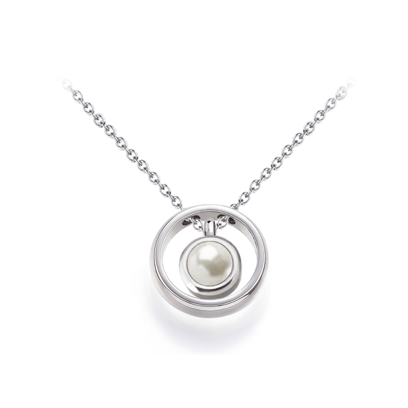 Ocelový perlový náhrdelník ve tvaru kruhu s perlou Swarovski - Crystal White