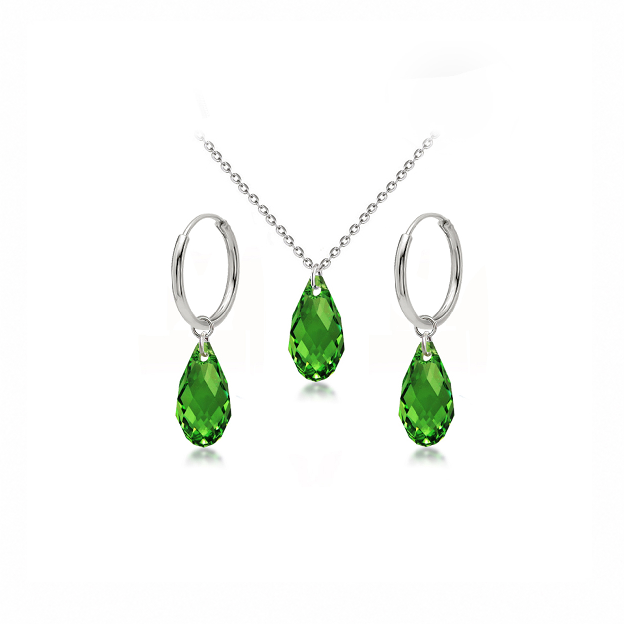 Briolette Fern Green – Set náhrdelníku a náušnic s krystaly Swarovski® z chirurgické oceli