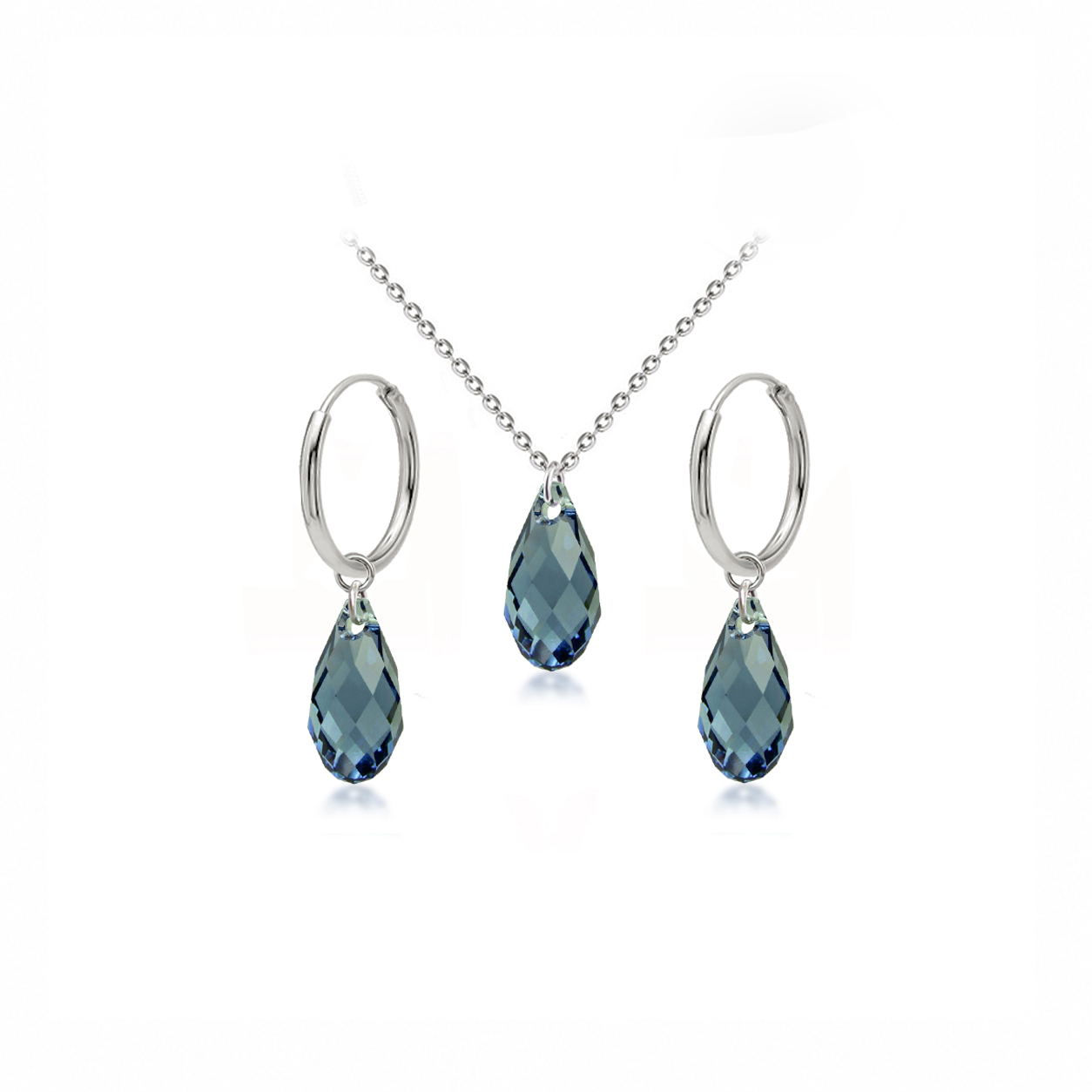 Briolette Denim Blue – Set náhrdelníku a náušnic s krystaly Swarovski® z chirurgické oceli