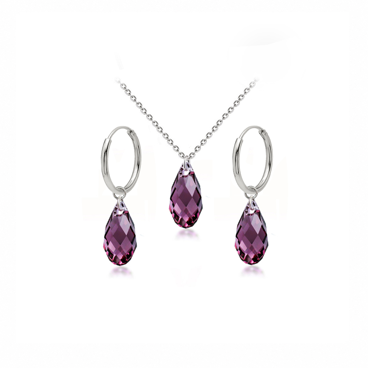 Briolette Amethyst – Set náhrdelníku a náušnic s krystaly Swarovski® z chirurgické oceli