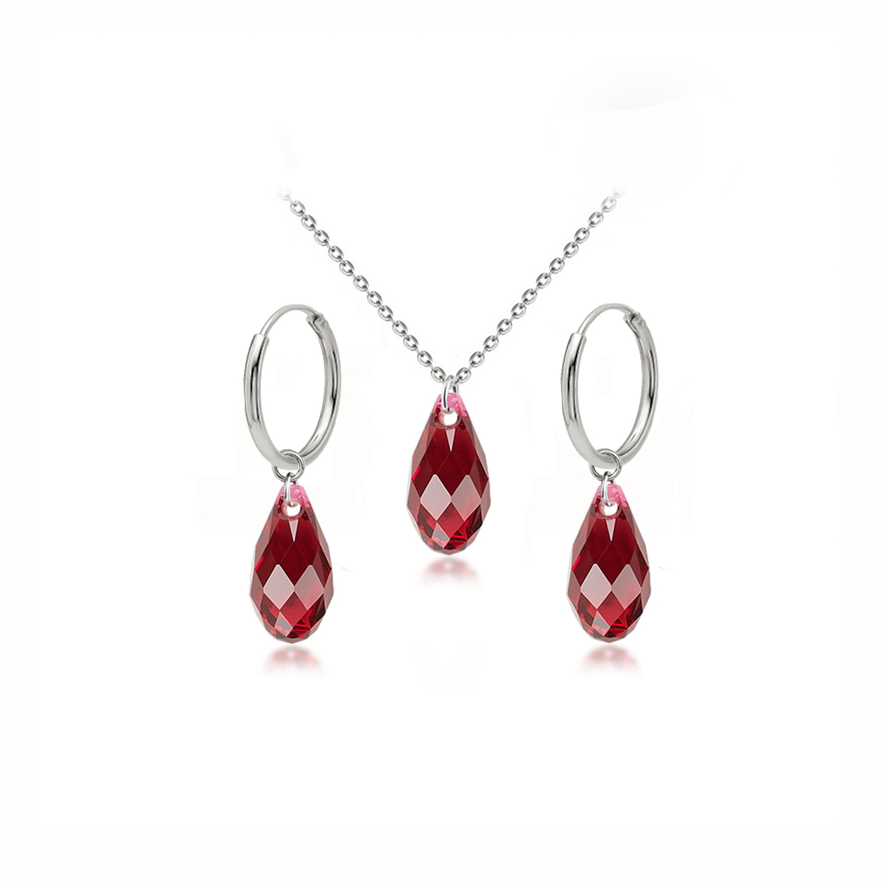 Briolette Scarlet – Set náhrdelníku a náušnic s krystaly Swarovski® z chirurgické oceli
