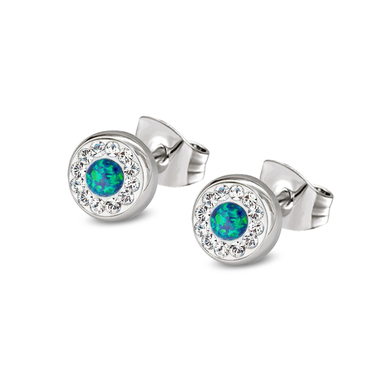 Ocelové opálové náušnice pecky Opal Pavé s krystaly Swarovski 10mm - tmavě modré