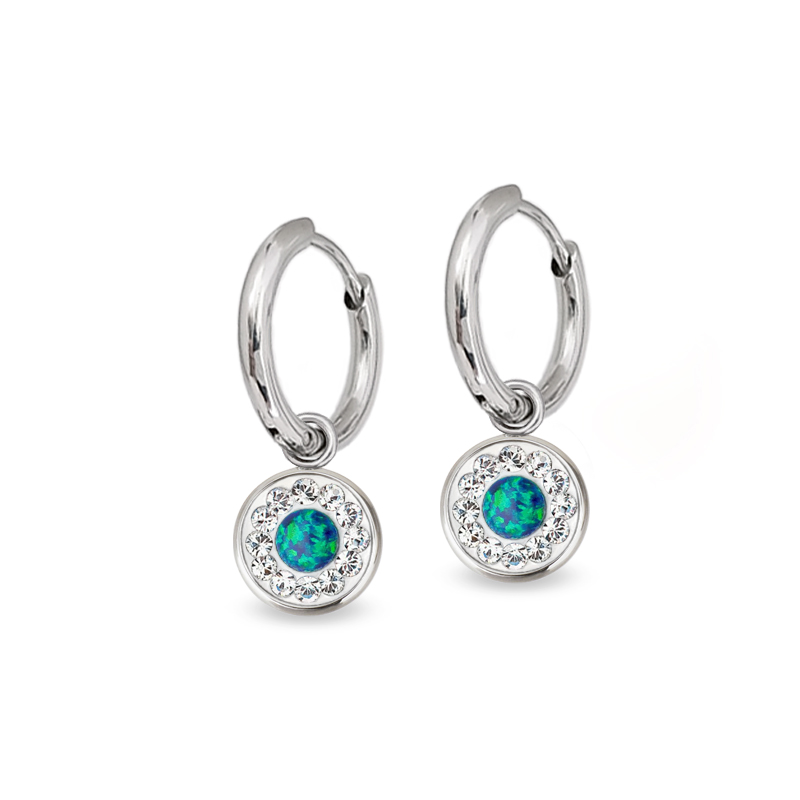 Ocelové opálové náušnice kruhy Opal Pavé s krystaly Swarovski 10mm - tmavě modré