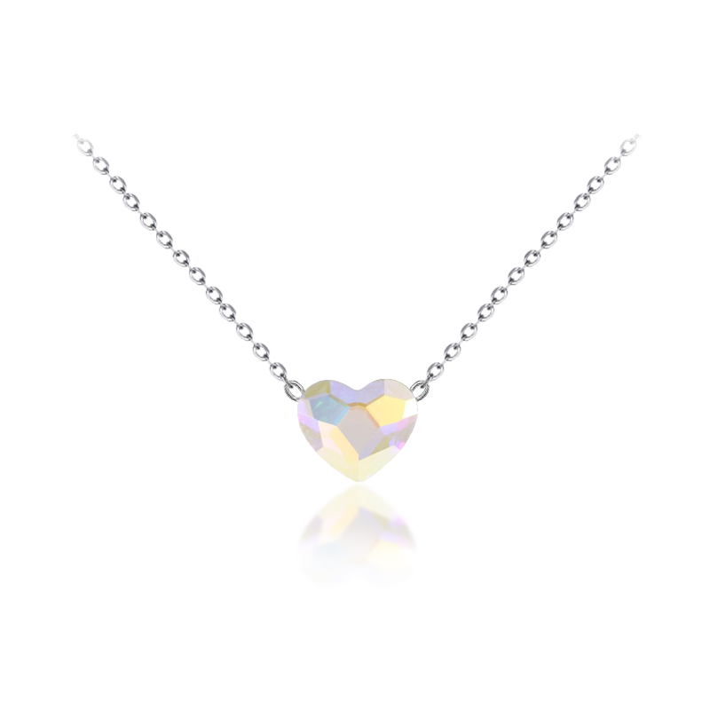 Ocelový jemný náhrdelník Romance s krystalem ve tvaru srdce Swarovski - Crystal AB