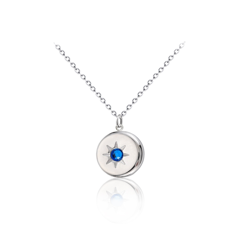 Ocelový náhrdelník North Star s krystalem Swarovski - Capri Blue