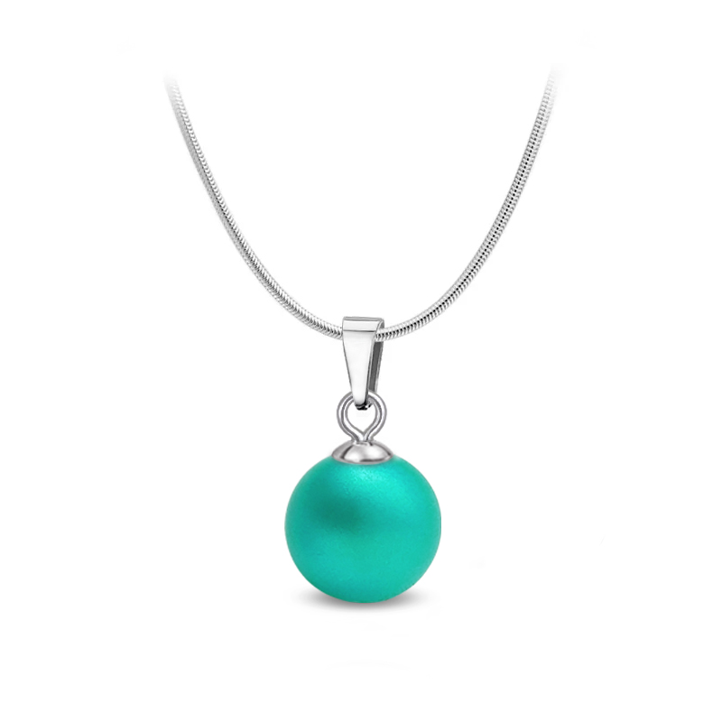 Ocelový perlový náhrdelník s perlou Swarovski - Iridescent Dark Turquoise