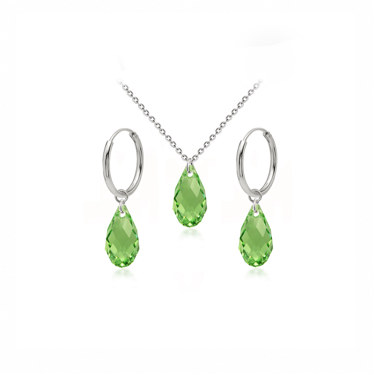 Briolette Peridot – ocelový set náhrdelníku a náušnic s krystaly Swarovski®
