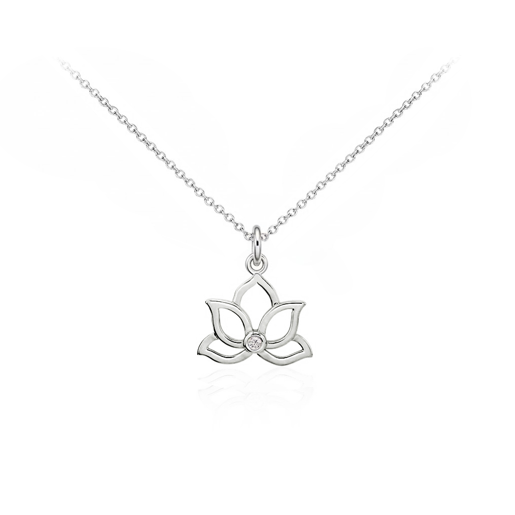 Little Lotos – Ocelový náhrdelník s lotosovým květem a krystalem Swarovski