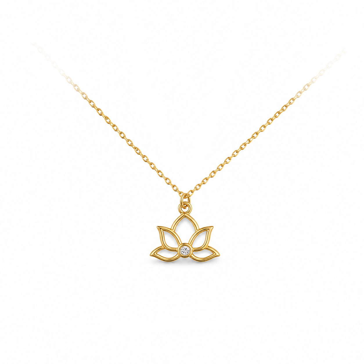 Little Gold Lotus – pozlacený ocelový náhrdelník s lotosem a krystalem Swarovski