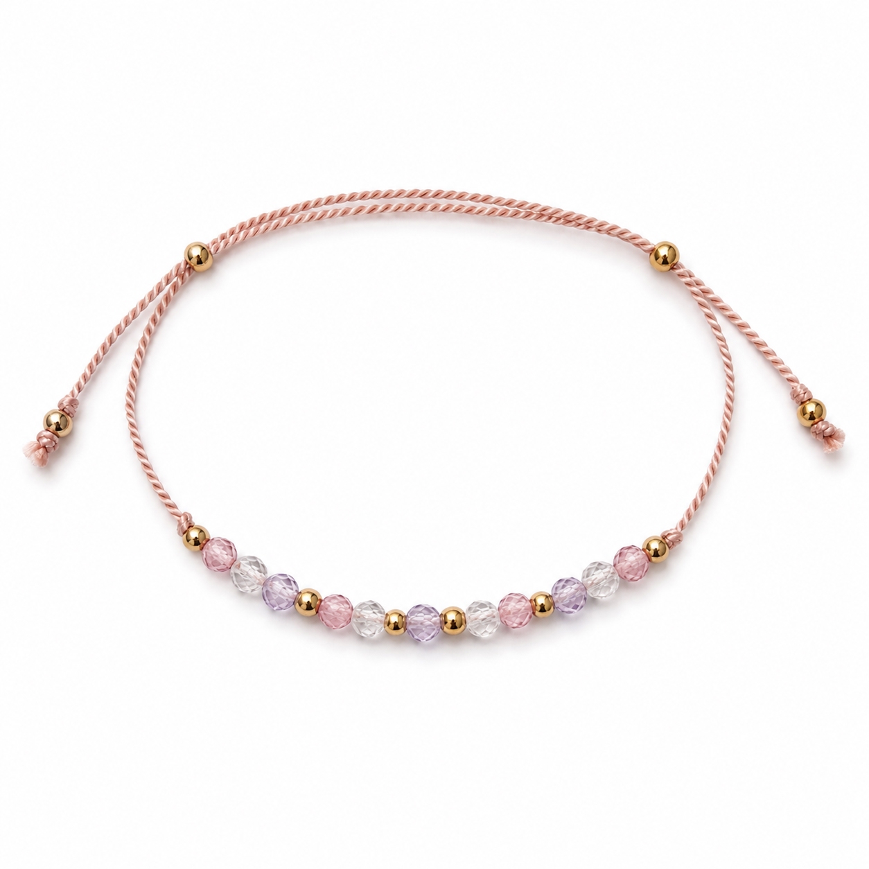 Pink Lavender Zirconia – šňůrkový hedvábný náramek s kubickými zirkony