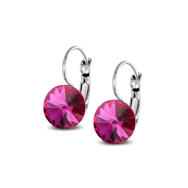 Ocelové visací náušnice s krystaly Rivoli Swarovski - Fuchsia