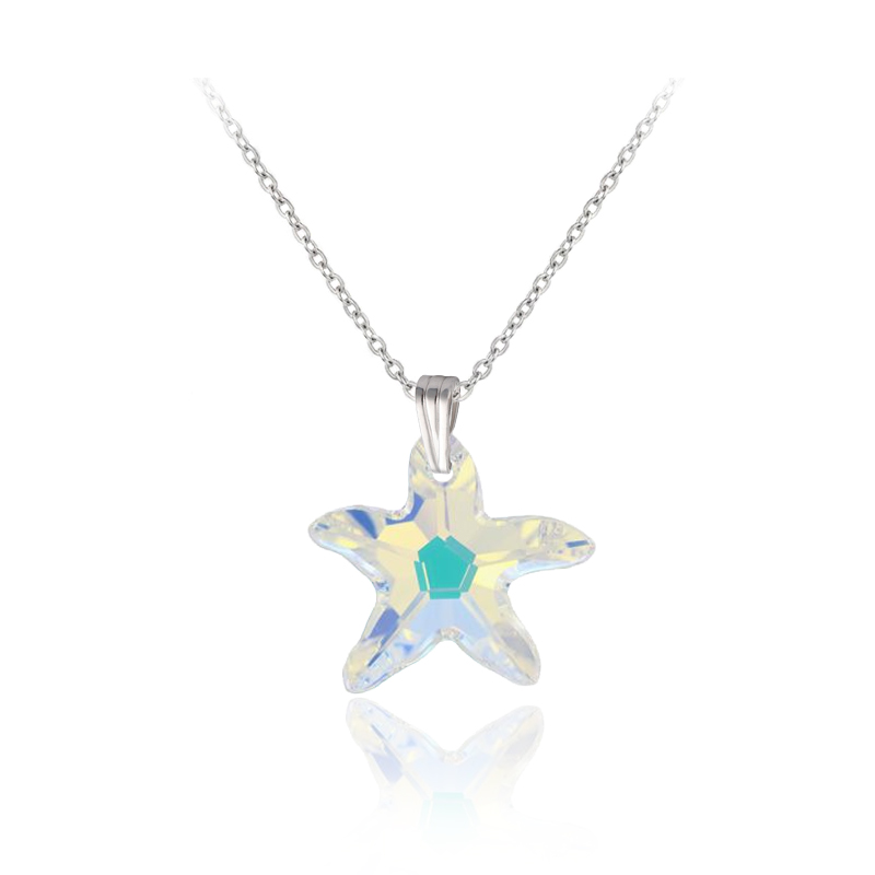 Stříbrný rhodiovaný náhrdelník Starfish s krystalem hvězdice Swarovski - Crystal AB