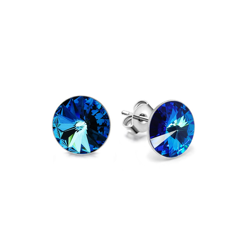 Ocelové náušnice pecky s krystaly Rivoli Swarovski 10mm - Bermuda Blue