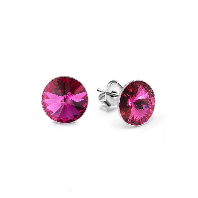 Ocelové náušnice pecky s krystaly Rivoli Swarovski 10mm - Fuchsia