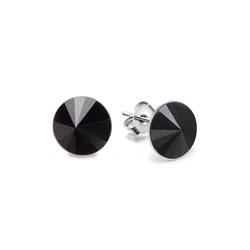 Ocelové náušnice pecky s krystaly Rivoli Swarovski 10mm - Jet