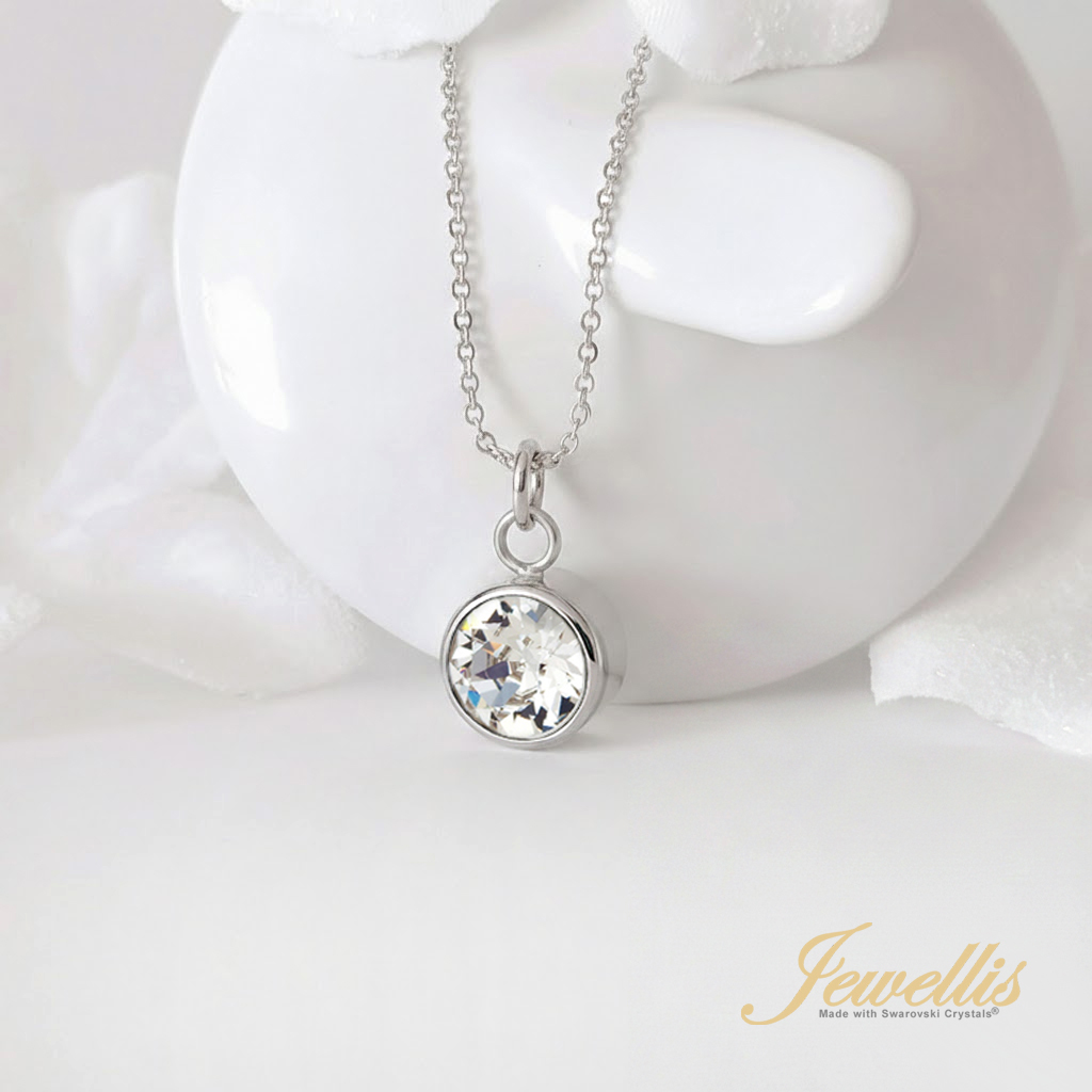 Ocelový náhrdelník Birthstone s krystalem měsíce Duben Swarovski - Crystal F