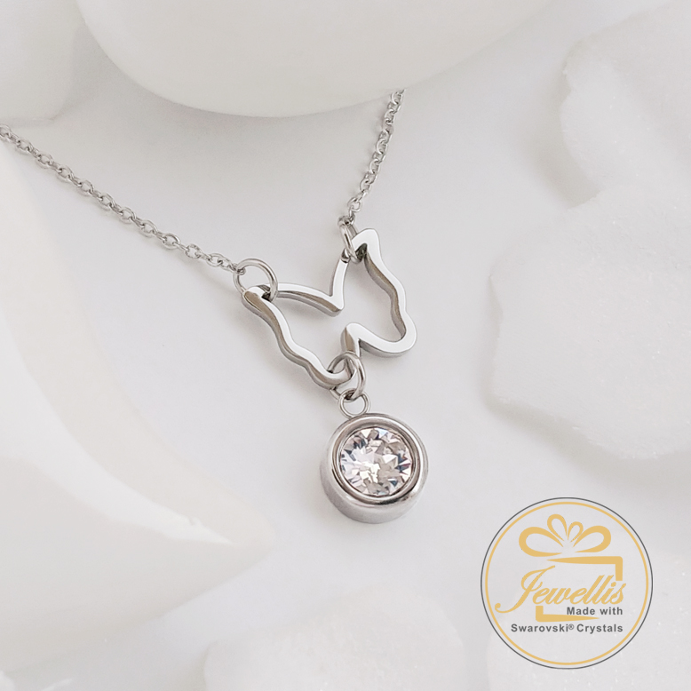 Ocelový náhrdelník ve tvaru motýla s krystalem Chaton Swarovski - Crystal F