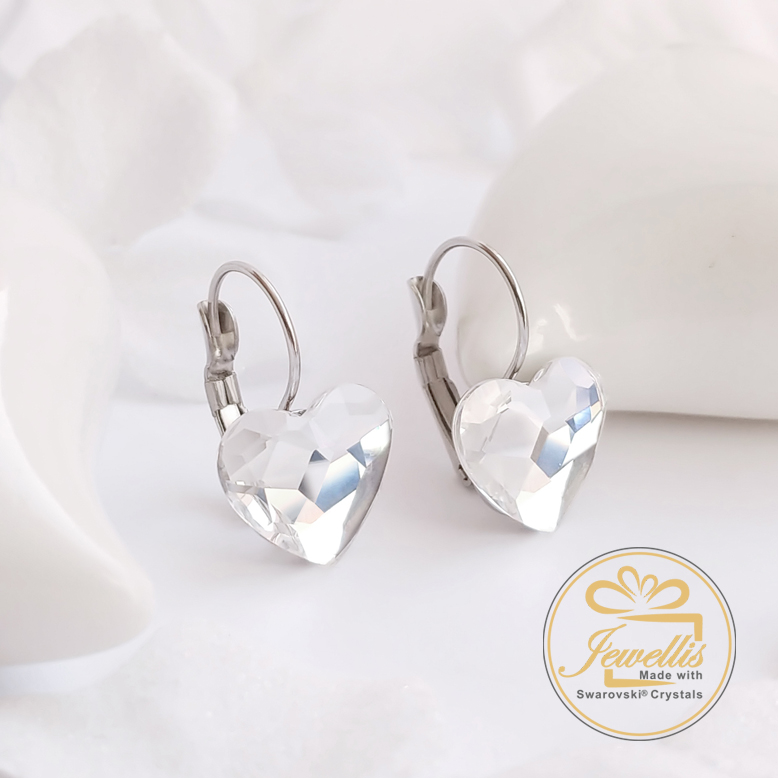 Ocelový set s krystaly ve tvaru srdce Swarovski - Crystal F