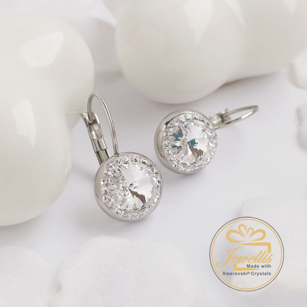 Ocelové náušnice na klapky Rivoli Round Pavé s krystaly Swarovski - Crystal F