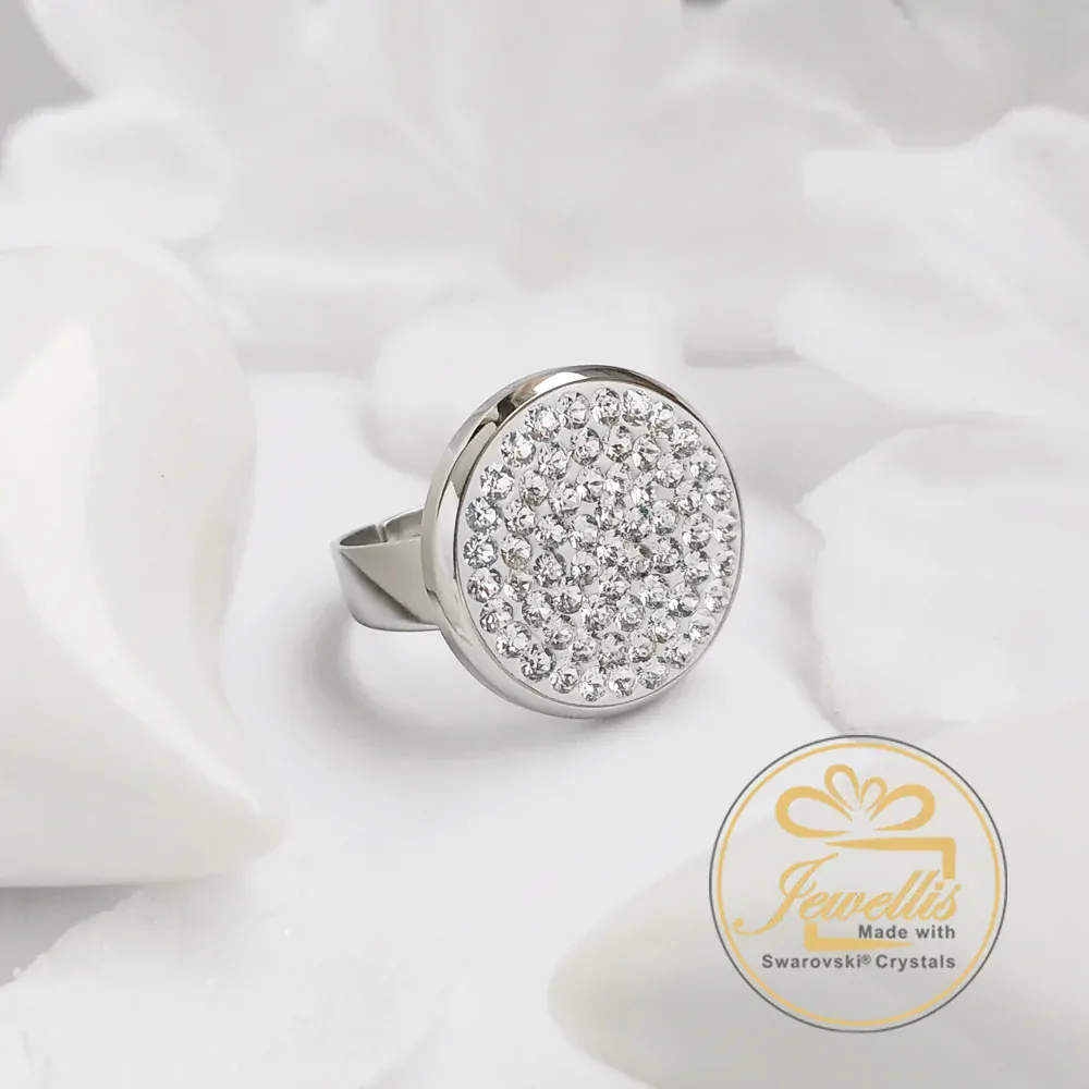 Ocelový nastavitelný prsten Round Pavé s krystaly Swarovski - Crystal F