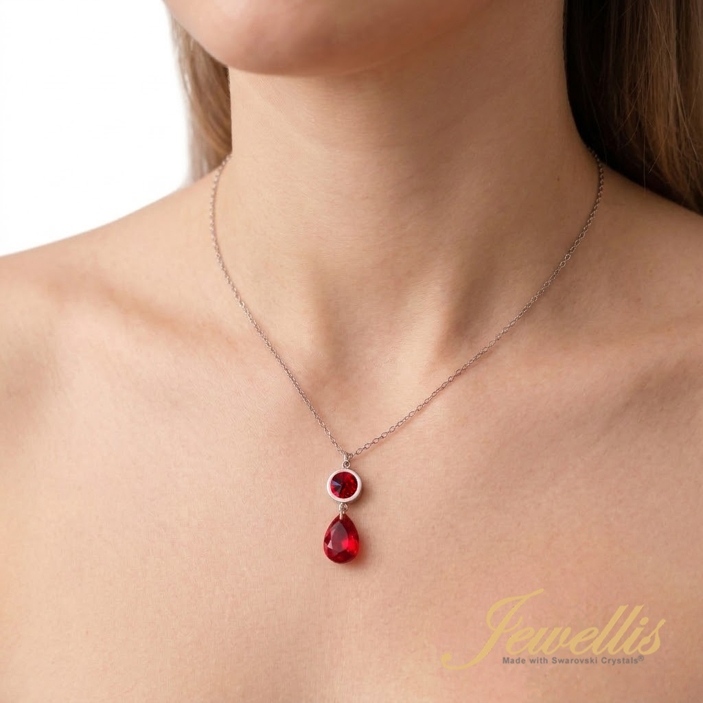 Ocelový náhrdelník ve tvaru kapky s krystaly Swarovski - Rose