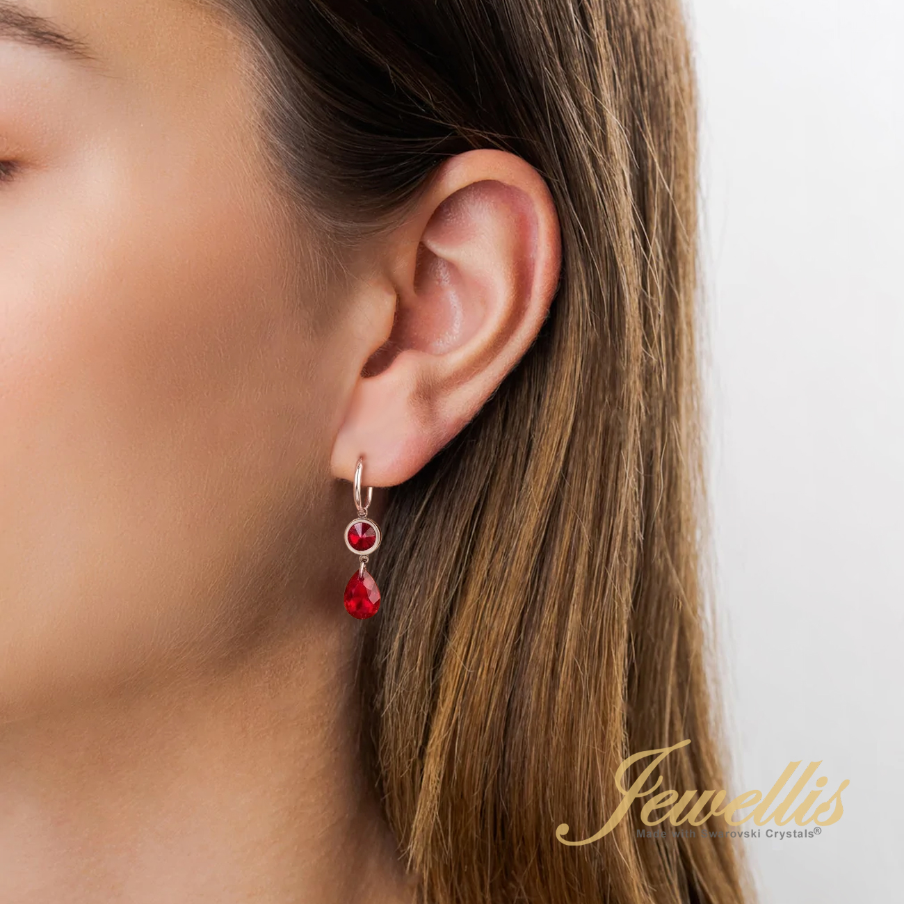 Ocelové visací náušnice Tears ve tvaru kapky s krystaly Swarovski - Rose