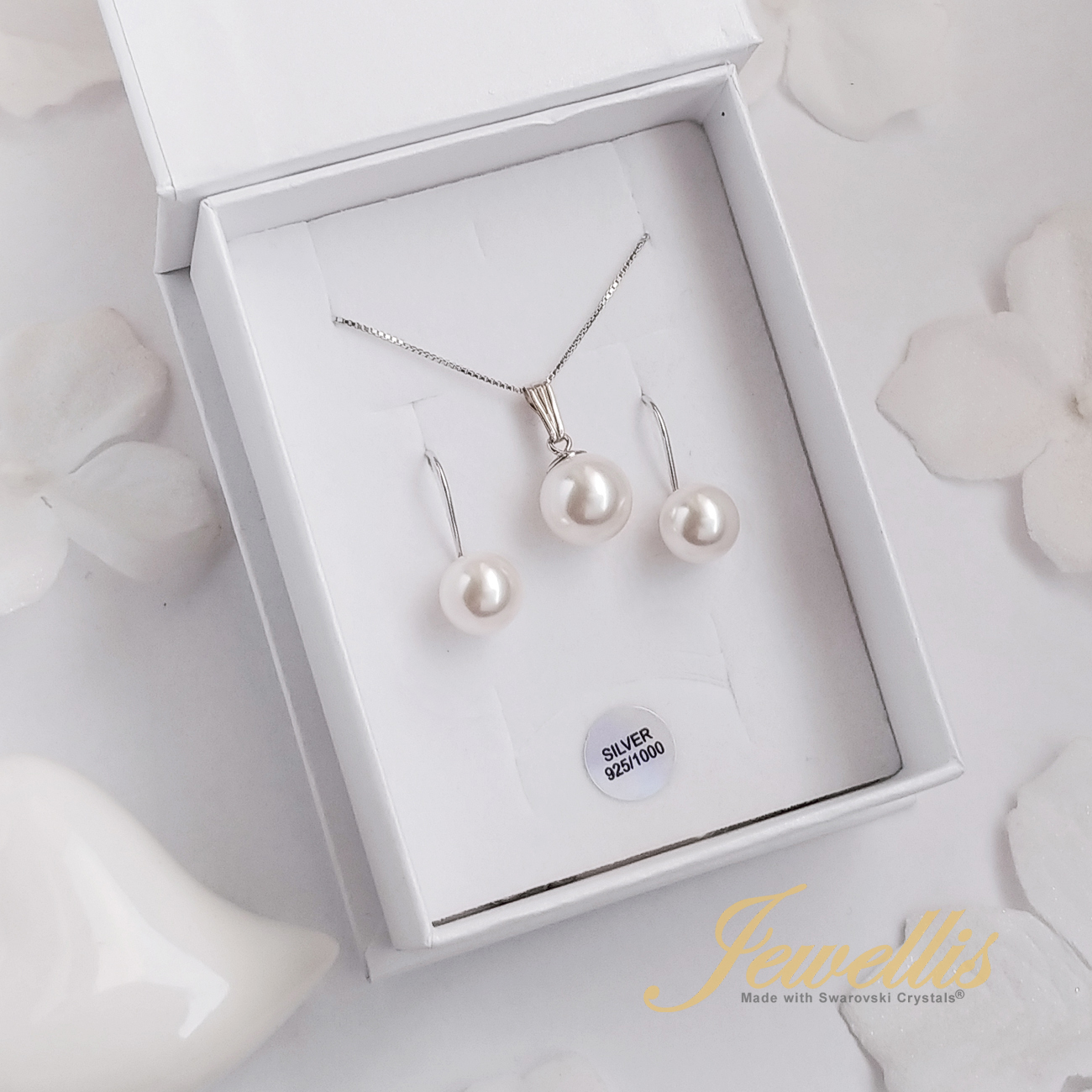 Stříbrný perlový náhrdelník perla Swarovski - Crystal White