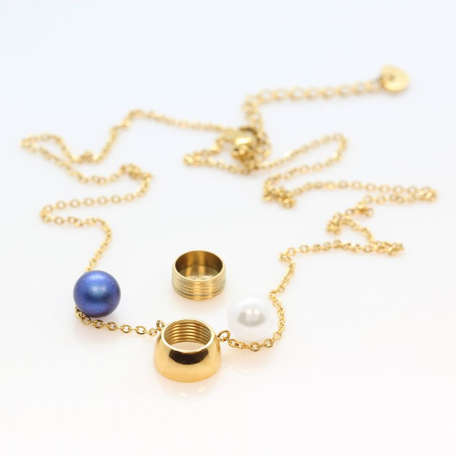 Ocelový pozlacený náhrdelník Gold Pearl Change-N-Go s perlou Swarovski 8mm - Crystal White