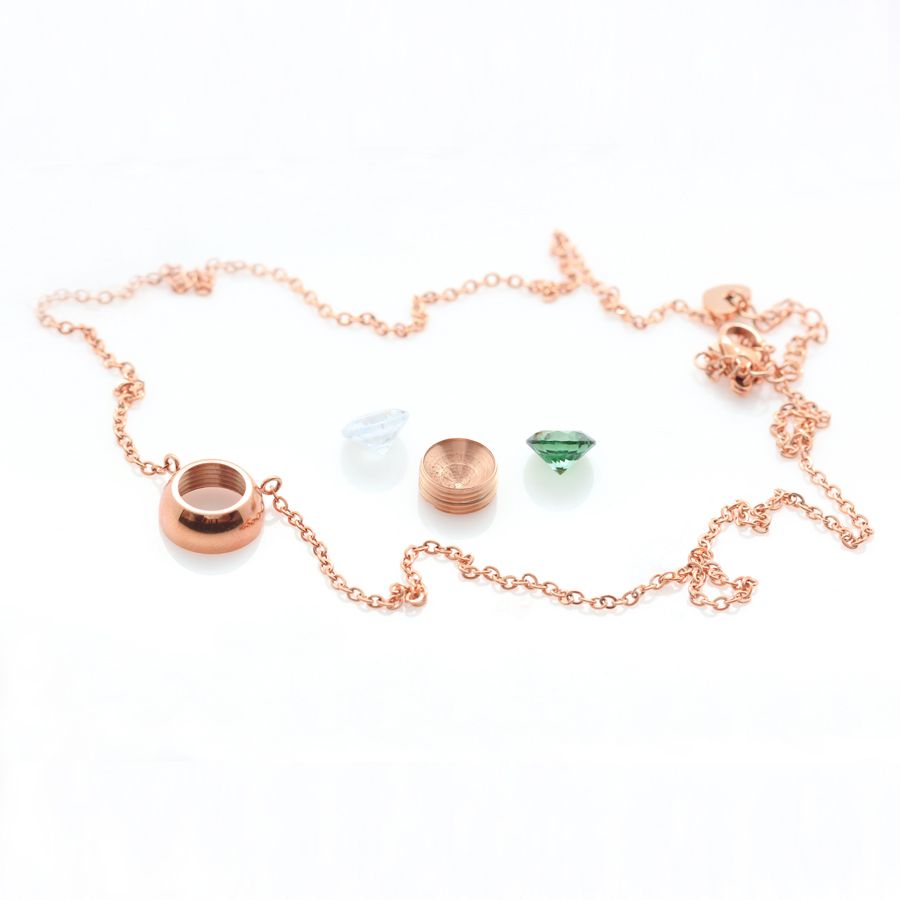 Ocelový pozlacený náhrdelník Rose Gold Chaton Change-N-Go s krystalem Swarovski 8mm - Crystal F