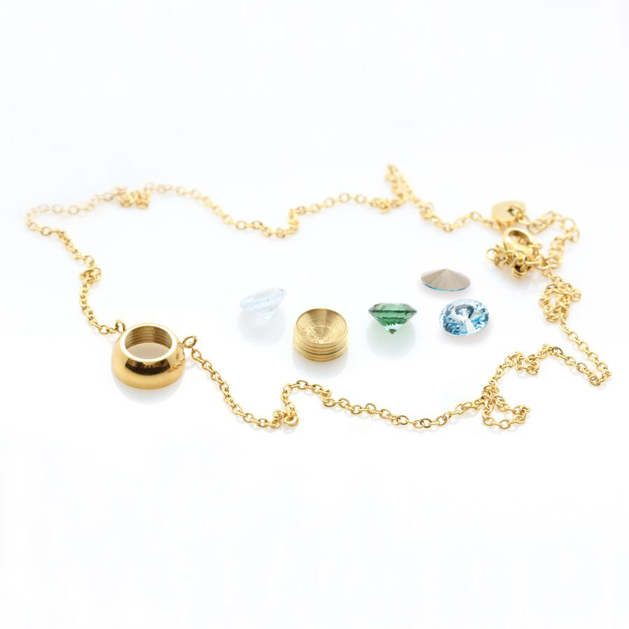 Ocelový pozlacený náhrdelník Gold Rivoli Change-N-Go s krystalem Swarovski 6mm - 7 v 1