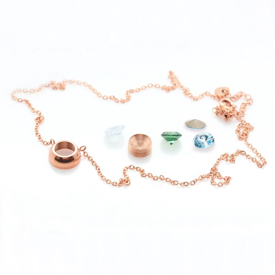 Ocelový pozlacený náhrdelník Rose Gold Rivoli Change-N-Go s krystalem Swarovski 6mm - 7 v 1