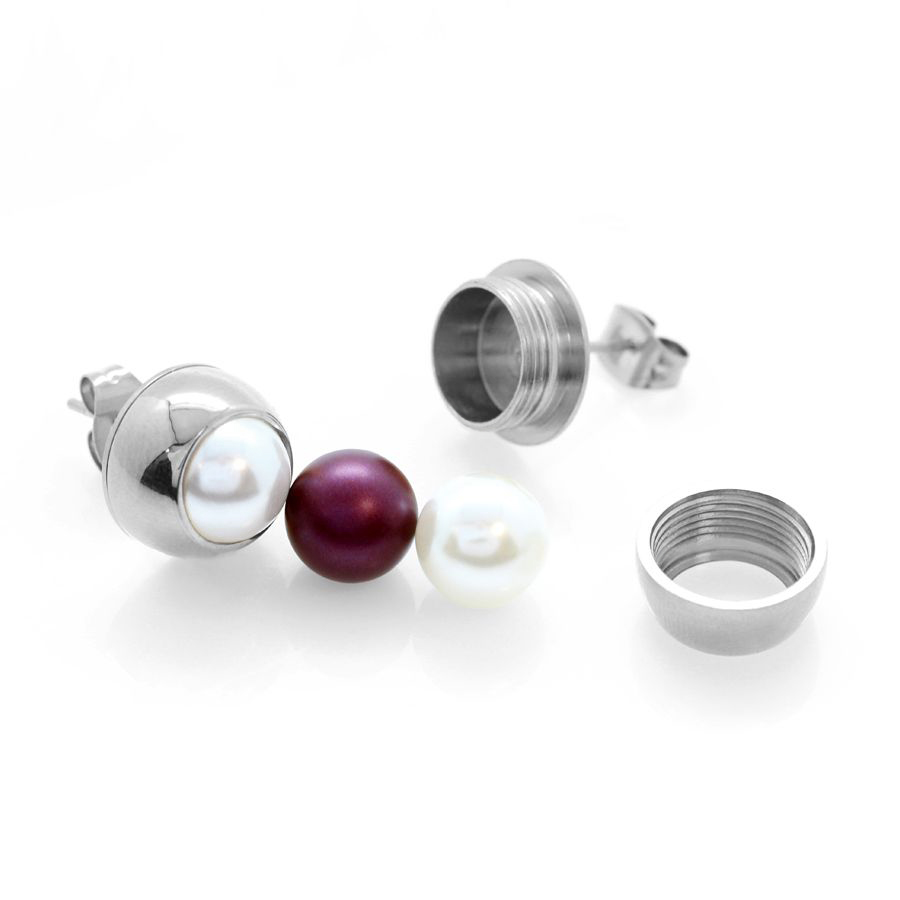 Ocelové náušnice pecky Pearl Change-N-Go s perlami Swarovski 8mm - Crystal White