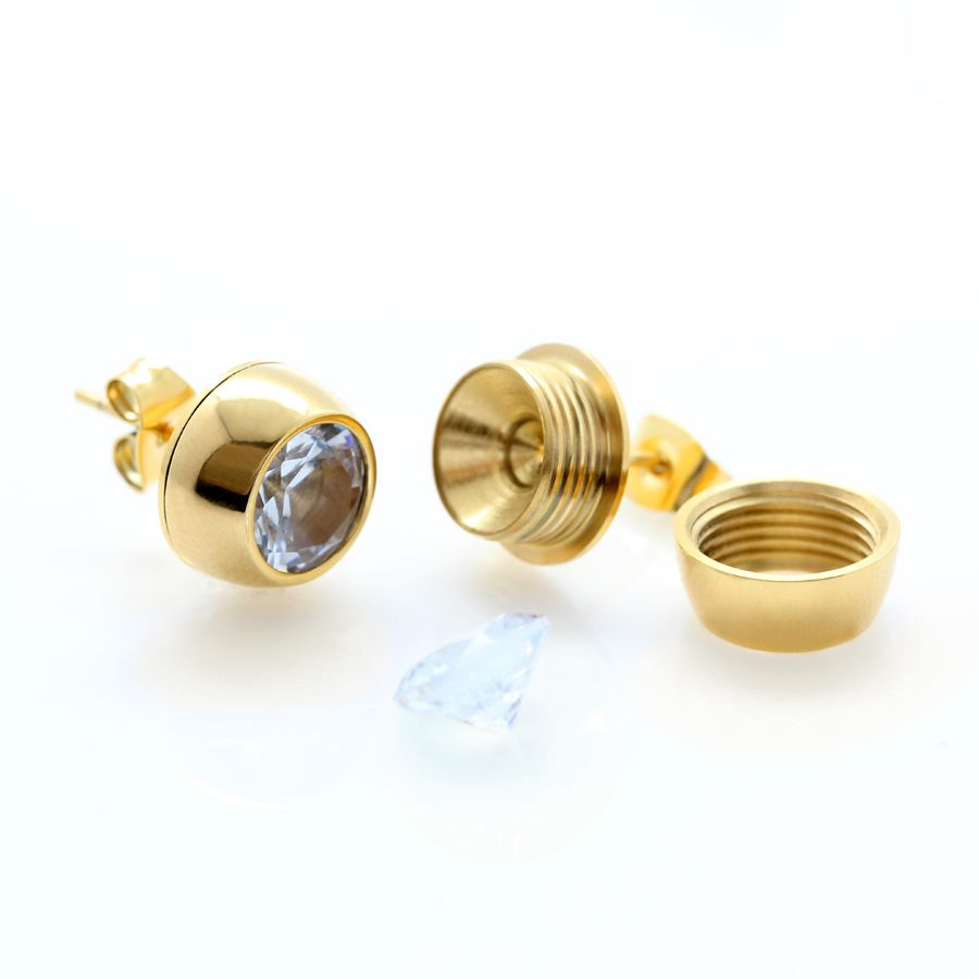 Ocelové pozlacené náušnice pecky Gold Chaton Change-N-Go s krystaly Swarovski 8mm - Crystal F
