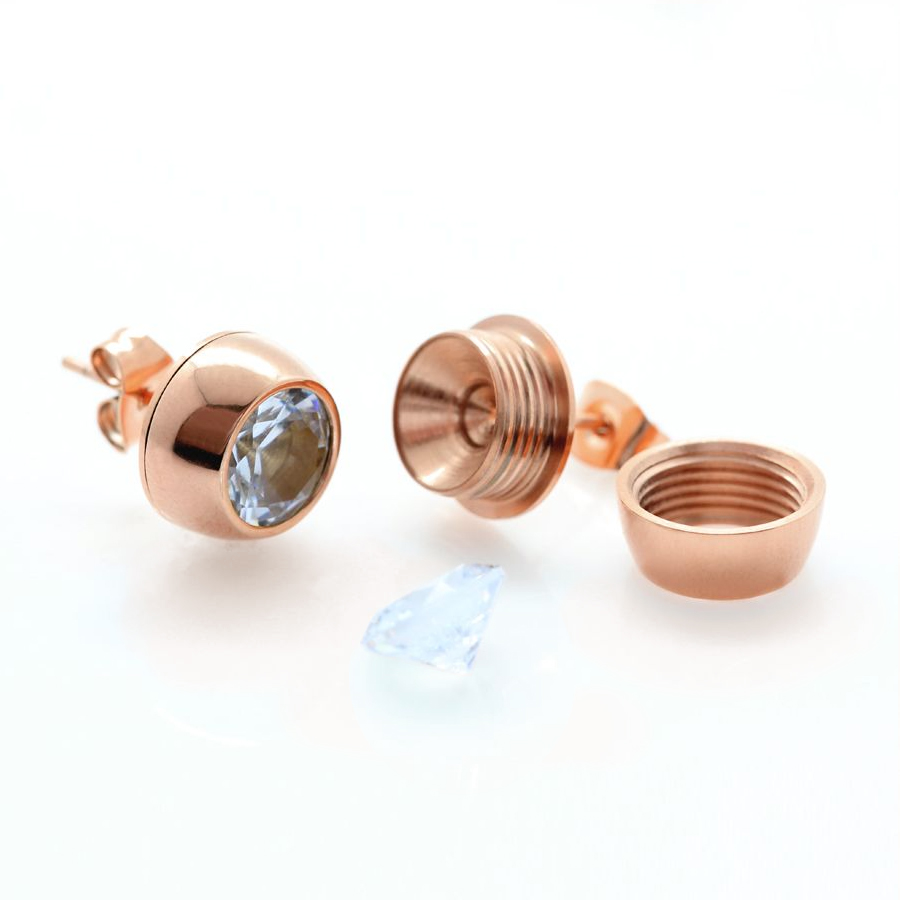 Ocelové pozlacené náušnice pecky Rose Gold Chaton Change-N-Go s krystaly Swarovski 8mm - Crystal F