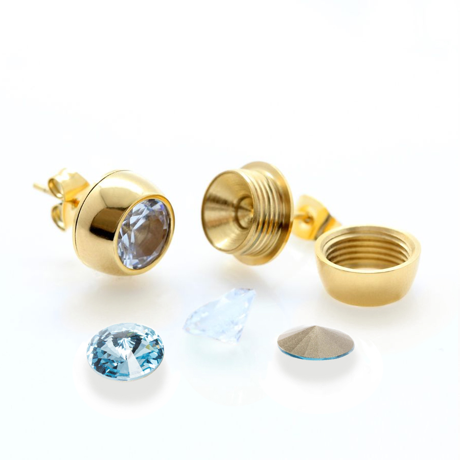 Ocelové pozlacené náušnice pecky Gold Rivoli Change-N-Go s krystaly Swarovski 6mm - 7 v 1
