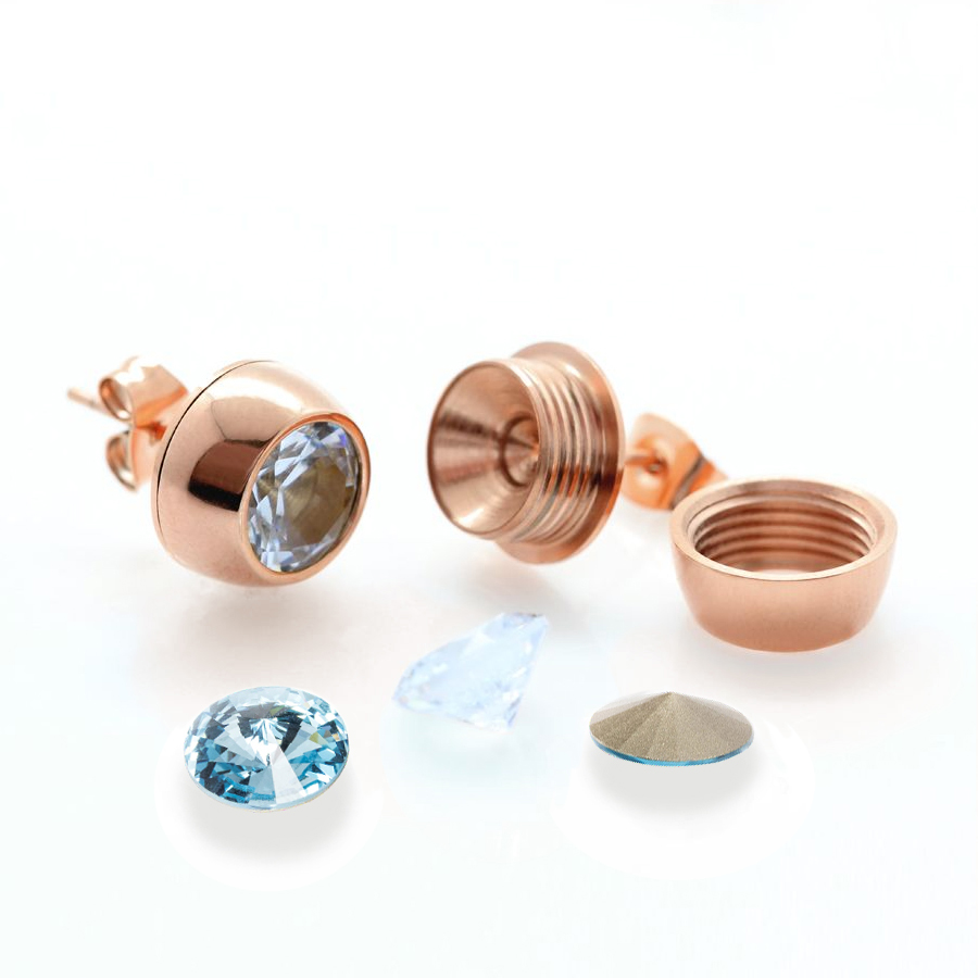 Ocelové pozlacené náušnice pecky Rose Gold Rivoli Change-N-Go s krystaly Swarovski 6mm - 7 v 1