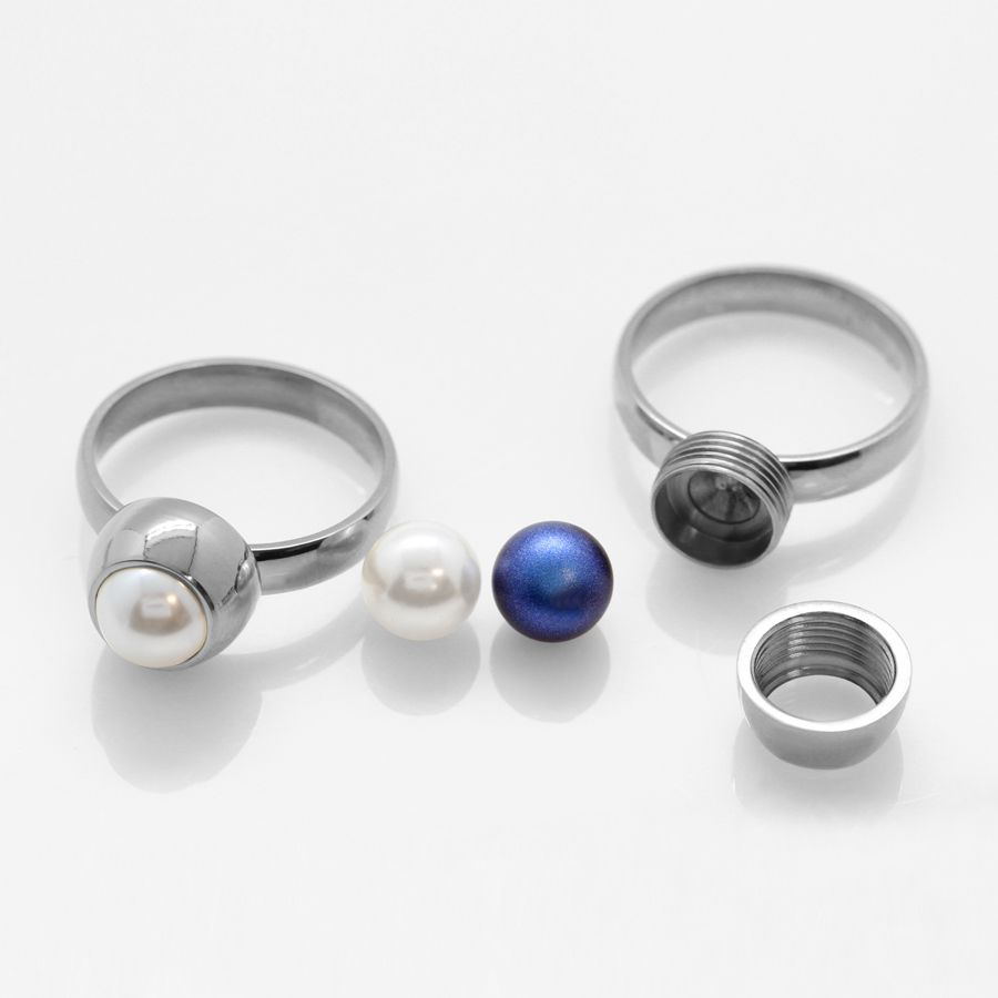 Ocelový prsten Pearl Change-N-Go s perlou Swarovski 8mm - Crystal White