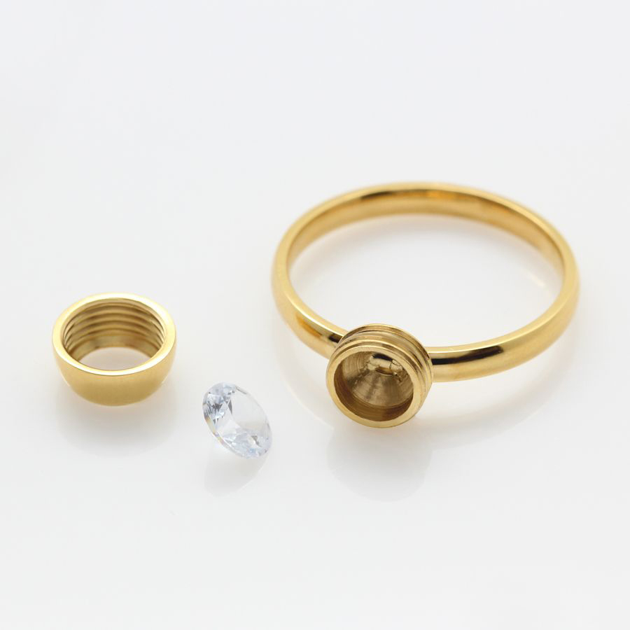 Ocelový pozlacený prsten Gold Chaton Change-N-Go s krystalem Swarovski 8mm - Crystal F